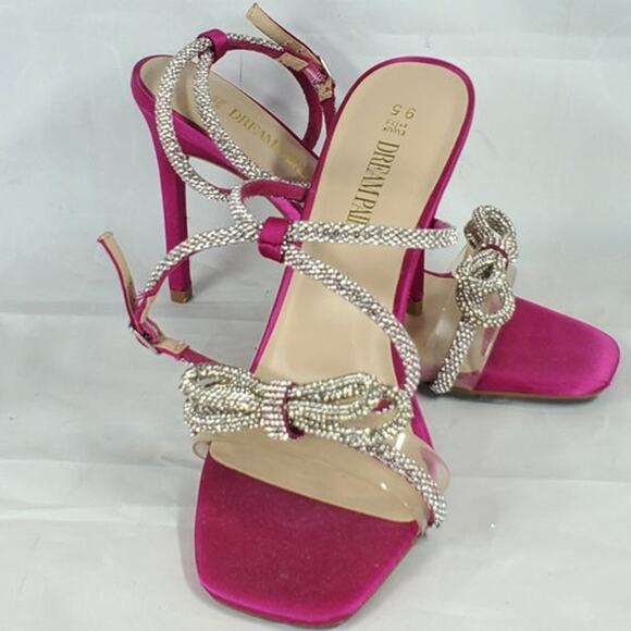 Dream Pairs Fuchsia Open Toe Heels Crystal Bow Ankle Strap – Size 9.5 - Picture 4 of 7